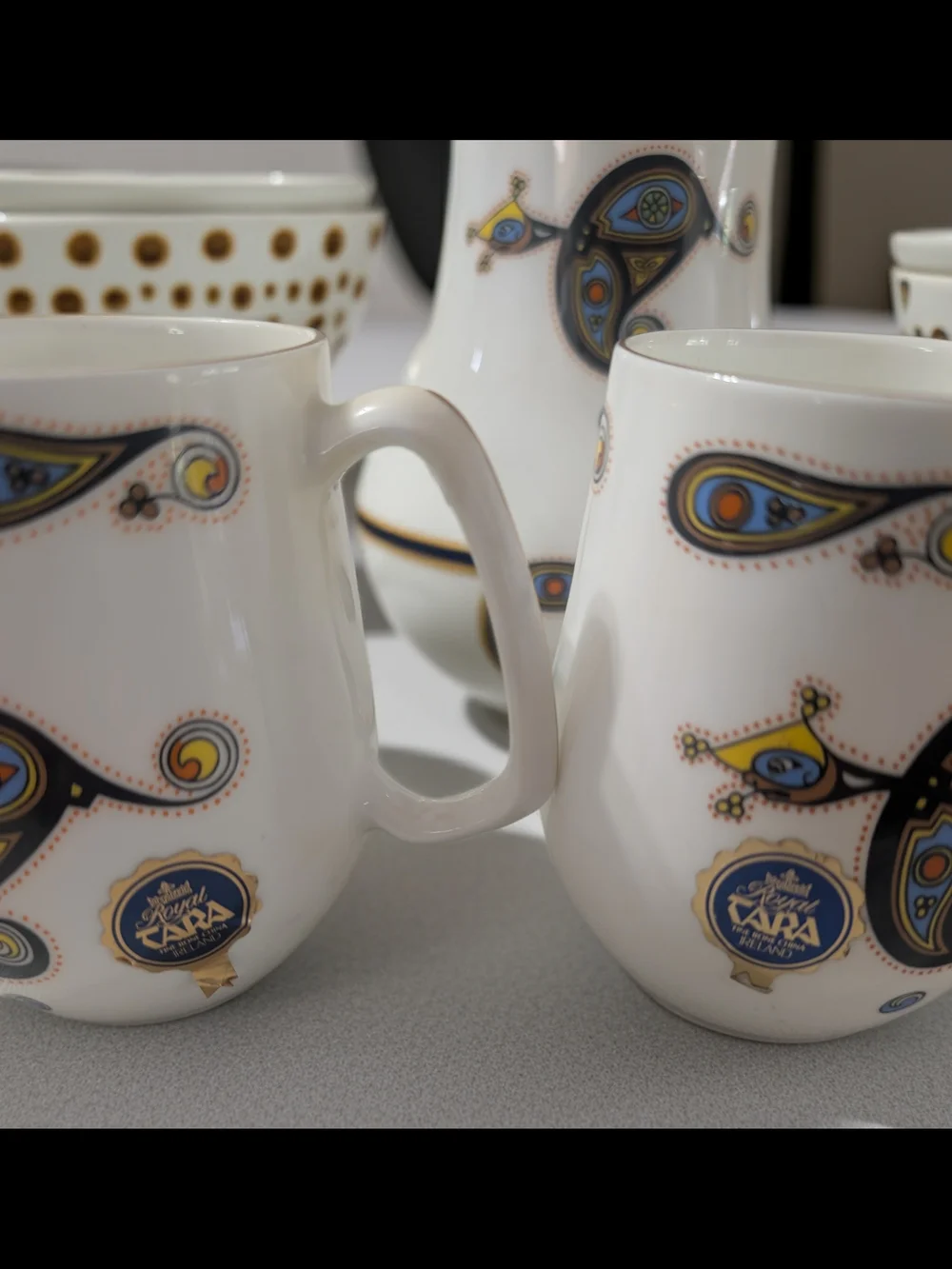 Royal Tara fine bone china coffee set in the highly collectible Book of Kells